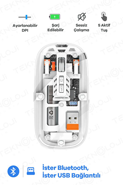 Najmaddin Kargo Bluetooth Usb Çift Modlu Sessiz Mouse, Şeffaf Mıknatıslı Kapaklı, Type-c Şarjlı, Dpı Ayarlı, K