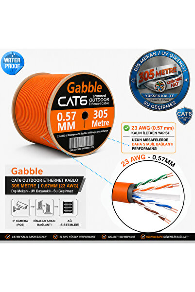 VOREX Gabble Turuncu Cat6 Dış Ortam Zırhlı UTP Ethernet Kablosu 305 Metre 23 ...
