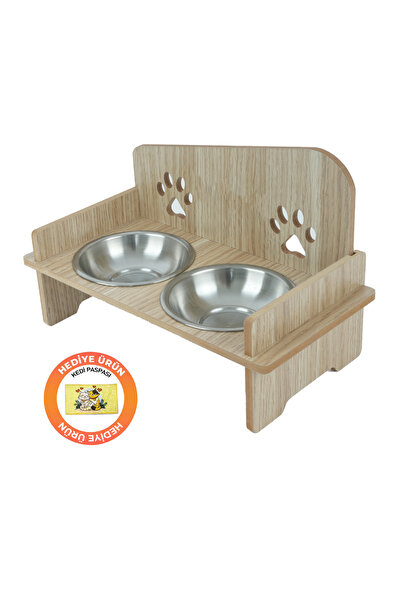 GOBYPET Ahşap Kedi Köpek Mama Su Kabı Standı, Metal Suluk, Kedi Köpek Halısı