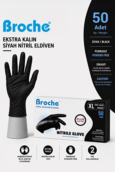 Broche ULTRA EXTRA KALIN (5 GR) SİYAH NİTRİL MUAYENE ELDİVENİ 50'Lİ PAKET XL ...
