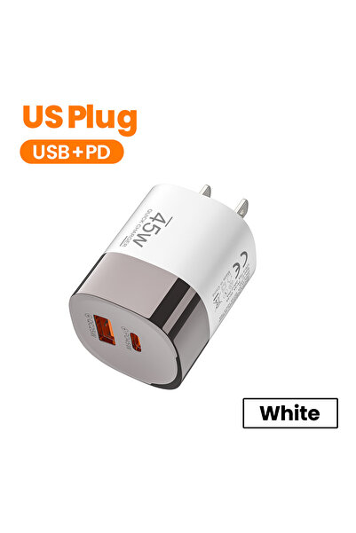 Choice3 White US 45W USB Charger Fast Charging 2 Ports USB PD Charger Quick C...