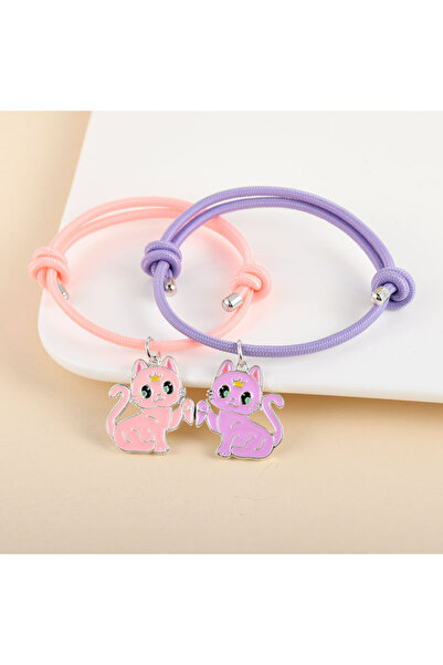 Choice1 pink purple 2Pcs/ Set Cartoon Animal Multicolour Cat Best Friend Brac...