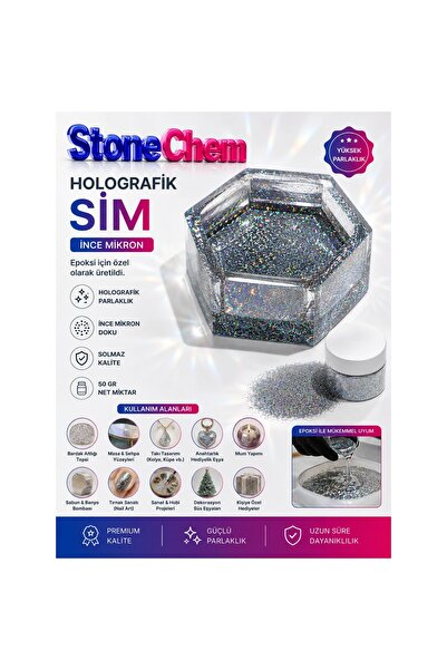stonechem Epoksi Glitter Sim 50 gr Holografik Parlak Silver Toz Pigment