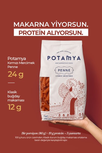 POTAMYA Glutensiz Konvansiyonel Kırmızı Mercimek Penne x12