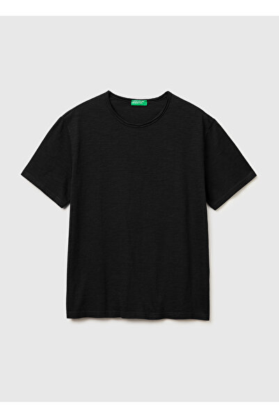 United Colors of Benetton تي شيرت رجالي أسود 100% قطن بقصة عادية وياقة دائرية