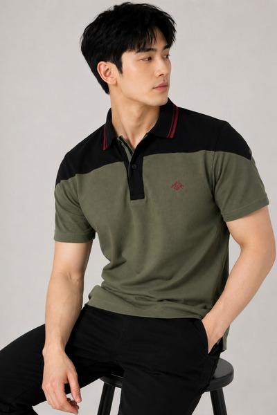 Mesh 100% Cotton Men's Polo Collar T-shirt, Colorful Striped Short Sleeve Split Model, Mountain Logo Design