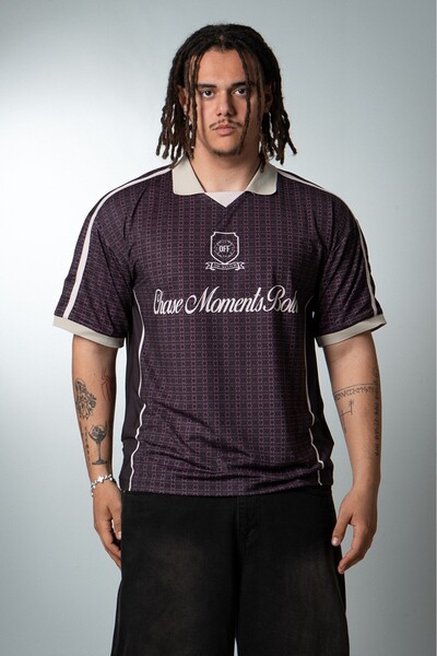 Plus Eighteen Chase Moments Bold Polo Collar Oversize Purple Men's Football J...
