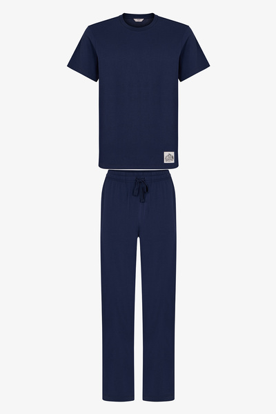Penti Men's Navy Blue Midnight Forest Trousers Short Sleeve Pajama Set