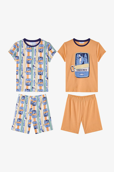 Penti Boy's Orange Sharkines Short Sleeve 2-Piece Pajama Set