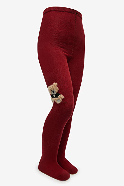 Penti Girl's Pretty Teddy Bear Burgundy Pantyhose