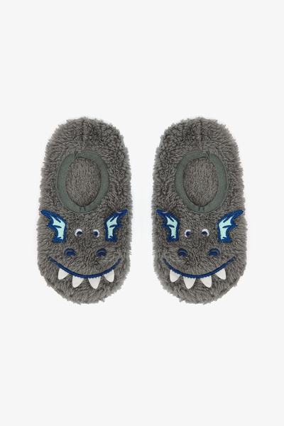 Penti Papuci de casă pentru băieți, gri, cu broderie de dragon, cu accesorii ...