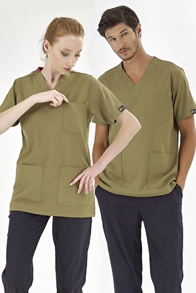 ÇİZGİ MEDİKAL Khaki Silva Luxury Lycra Doctor Nurse Single Top Jersey (High Q...