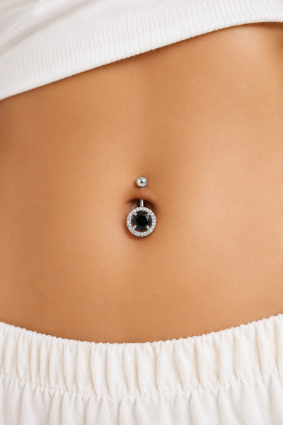 Sacce Scarves&Accessories Çelik Siyah Taşlı Göbek Piercing Gümüş Renk