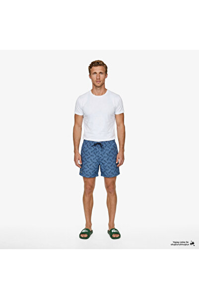 Lacoste Erkek Regular Fit Desenli Mavi Deniz Şortu