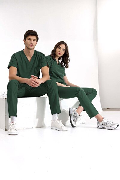 ÇİZGİ MEDİKAL Avcı Yeşili Lüks Likralı Greys Alt Üst Takım Doktor Hemşire Scr...
