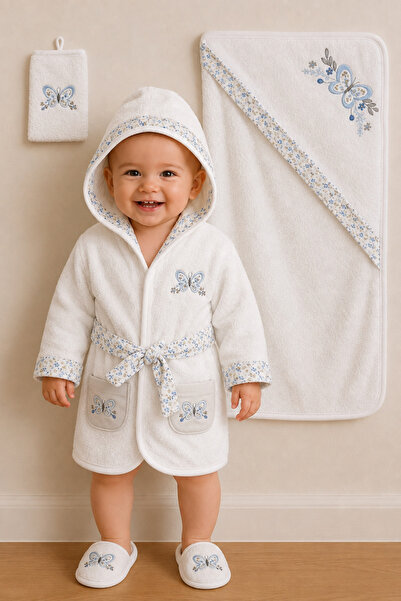 MİLAYS LİFE HOME COLLECTİON Baby Girl Butterfly Embroidered Bathrobe Set 100%...