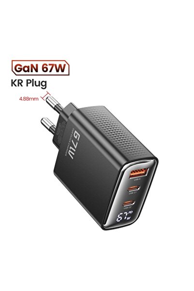Toocki 67W KR Plug Black 67W GaN USB Type C Charger Digital Display 65W 45W P...