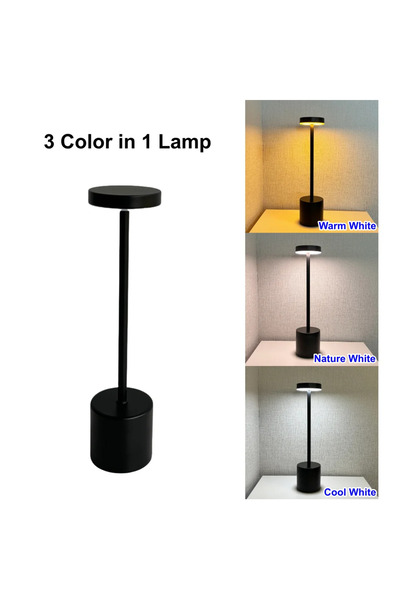 choice2 مصباح طاولة LED لاسلكي قابل لإعادة الشحن بثلاثة ألوان، أسود، مع مفتاح...
