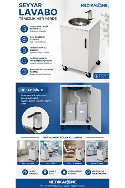 MEDIKALONE Seyyar Lavabo ( Mobil ) Yeni Yönetmeliğe Uygun Model