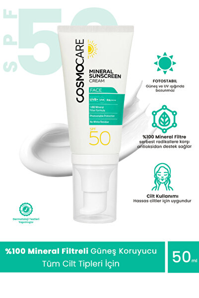 Mineral Güneş Kremi, %100 Mineral Filtre, SPF50, PA++++, 50ml