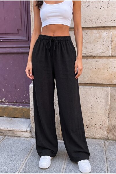 alanora Beli Linen Blend Summer Palazzo Trousers with Rubber Detail