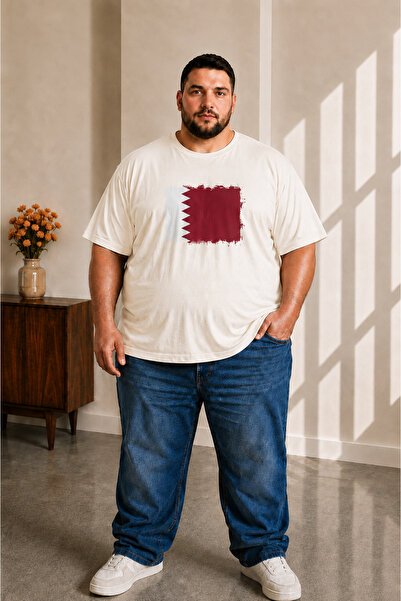 sngl tekstil Men's Large Size Short Sleeve Qatar Flag Printed T-Shirt 3XL 4XL...