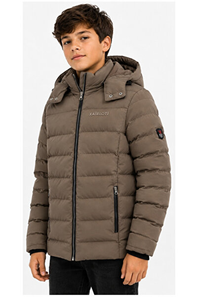 İrem Çocuk Giyim Boy/Girl's Brown Color Coat with Detachable Hood, Plush Lini...