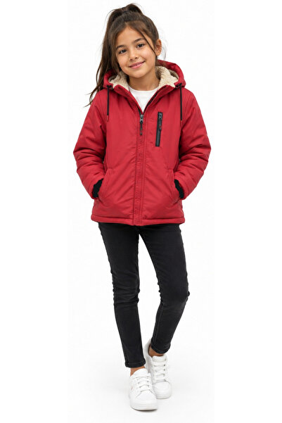 İrem Çocuk Giyim Girl'S/Boy's Red Color Coat with Front Zipper Pockets, Detac...