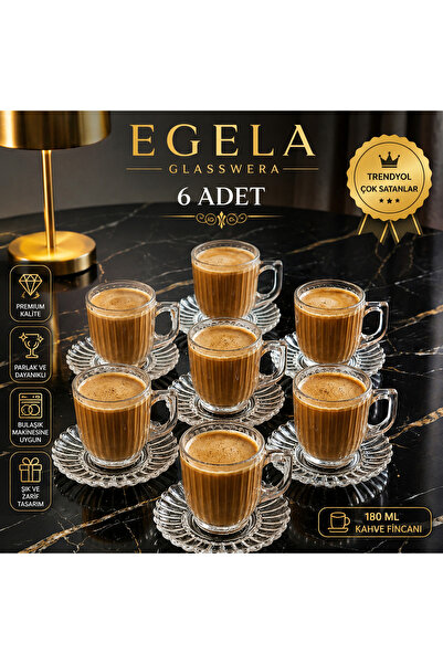 çukurova home 6-Piece Tea and Coffee Set with Handle and Saucer (100 ml)