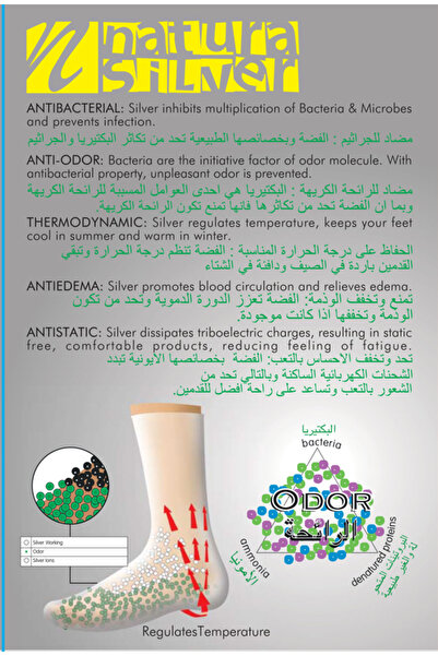 Generic Brand Natura Silver Diabetic Socks -جوارب ناتيورا سيلفر الطبية لمرضى السكر ي والقدم الحساسة بخيوط الفضة، أسود اللون، مقاس 39–42