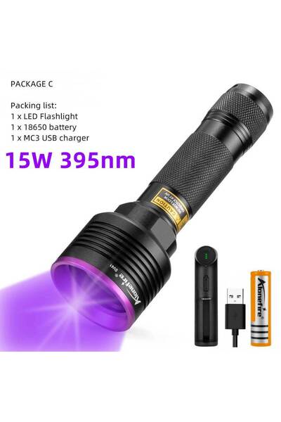 Choice 18650 black 395nm 15W 3x LED UV Flashlight 365nm Ultraviolet Invisible...