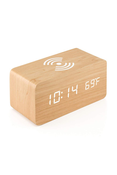 Choice5 Bamboo-Charging Wooden Digital Alarm Clock with Wireless Charging, LE...