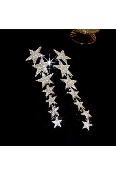 Choice HE21113-1 Inlaid Rhinestone Star Tassel Earrings for Women Light Luxur...