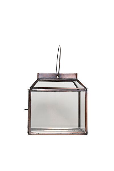 Yargıcı Metal Cam Detaylı Dikdörtgen Mumluk(11x15x16 Cm)