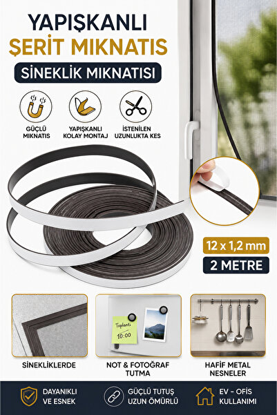 Dünya Magnet Adhesive Strip Magnet Fly Screen Magnet 12X1.2 mm 2 Meters Stron...