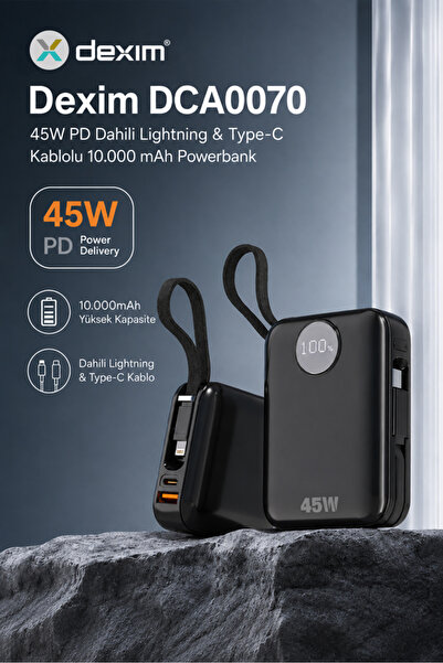 Dexim 10.000 mAh 45W Lightning Type-C Kablolu Hızlı Taşınabilir Powerbank Şar...