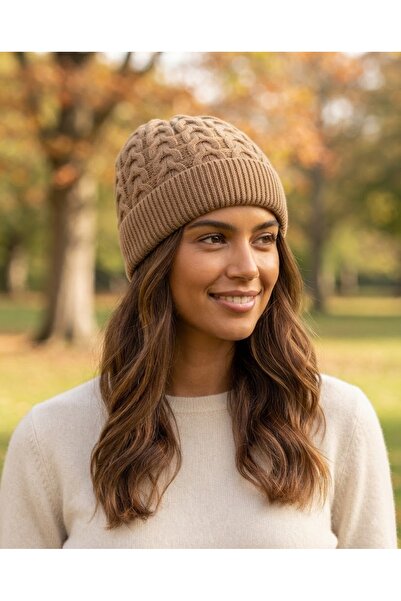 Fonem Unisex Lavinia Wool Beret Fo 2752 Camel Hair Color Embossed Knitted Pat...