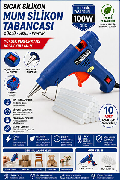 MOONSHOP 100watt Sıcak Silikon Tabancası + 10 Adet Çubuk Slikon