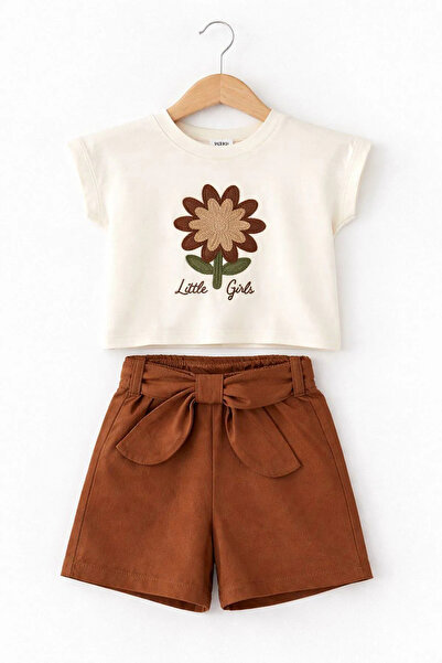 Minigimin Cicileri My Little Girl's Floral Embroidered Waist Tie Shorts Set -...