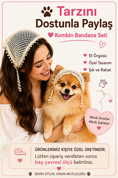 NEHOLİA Women & Dog Combination Hand Knitted Tiny Friend Bandana Set Adjustab...