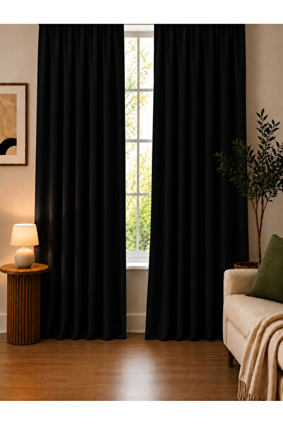 Wowlays Home Black Thick Textured Sunshade Curtain with Darkening Effect High...