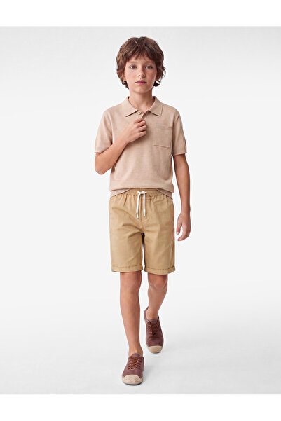 Koton Cargo Pocketed Cotton Shorts with Tie Waist