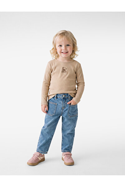 Koton Teddy Bear Embroidered Long Sleeve Crew Neck Cotton T-Shirt