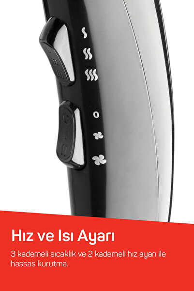 Arzum AR5007 Shiny İyonlu Saç Kurutma Makinesi, Difüzörlü Başlıklı, 2200W, Siyah