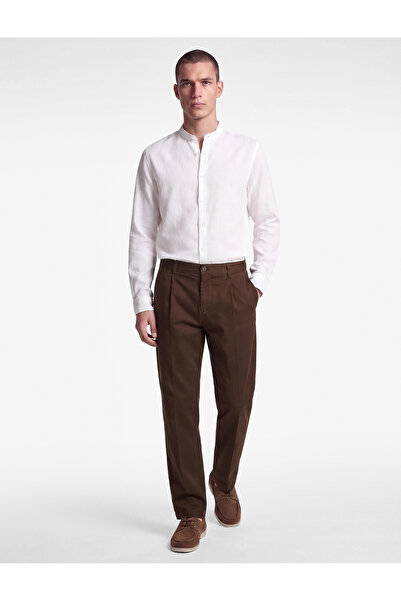 Koton Cotton Linen Blend Pocketed Pleated Slim Fit Trousers