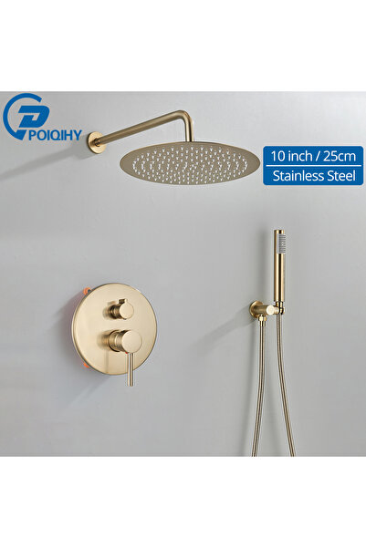 choice2 Wall 10 inch Brushed Gold Shower Faucet Embedded In 2 Ways Shower Mix...
