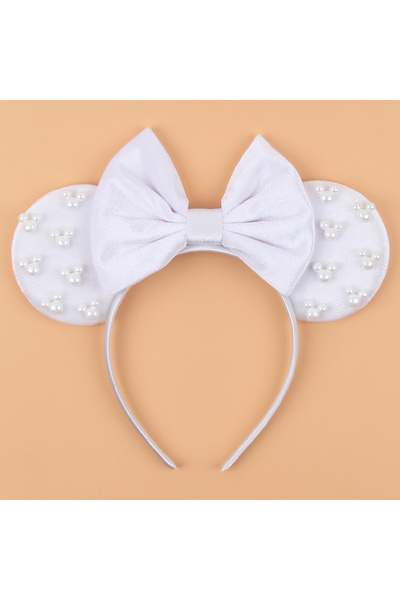 Choice31 208-6 New Chic Pearls 3.3"Mouse Ears Headband 5‘’ Velvet Bow Hairban...