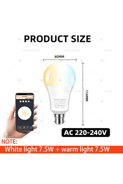 Choice Yes 2700-6500K Total 15W AC220V B22 Tuya WIFI Smart Bulb Lamps 220V 27...