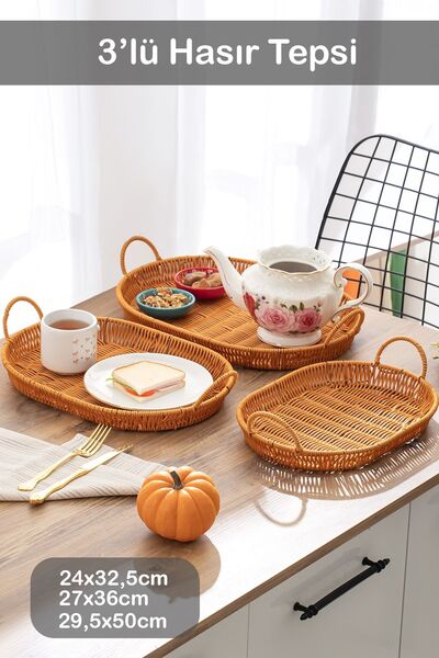 Porsima 708-D Oval 3-Piece Decorative Home Kitchen Organizer Wicker Basket Se...