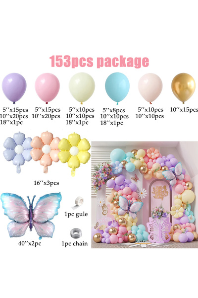 Choice Other 153pcs 153pc Macaron Pink Purple Butterfly Balloon Garland Yello...